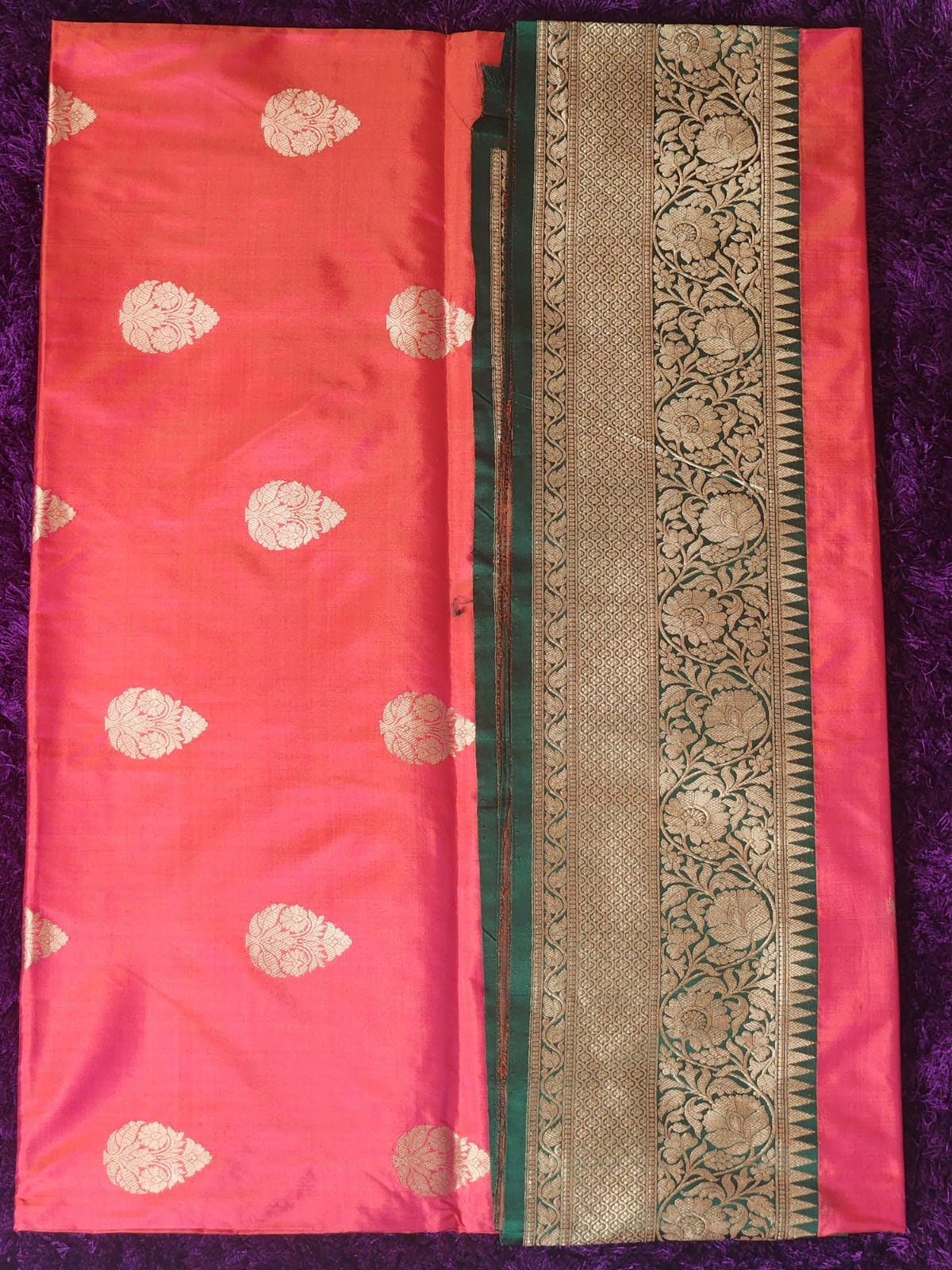 Deep Red Banarasi Silk Saree with Intricate Gold Buttas