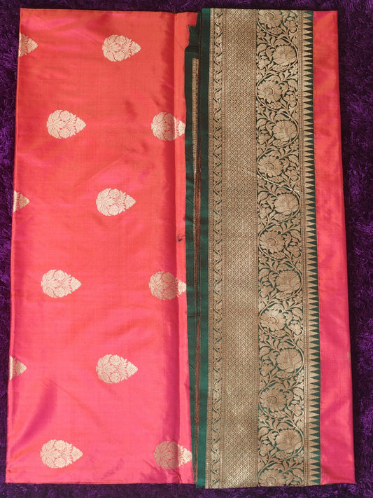 Deep Red Banarasi Silk Saree with Intricate Gold Buttas