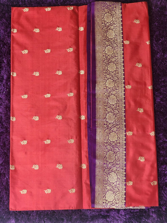 Red Banarasi Silk Saree with Intricate Golden Motifs