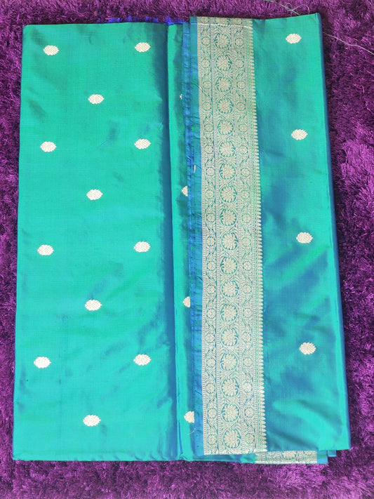 Emerald Green Banarasi Silk Saree with Gold Zari Buttas
