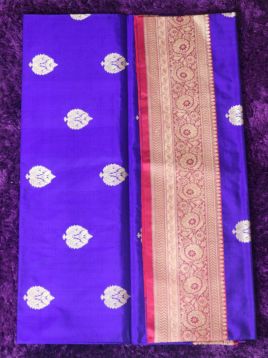 Royal Blue Banarasi Silk Saree with Gold Zari Motifs