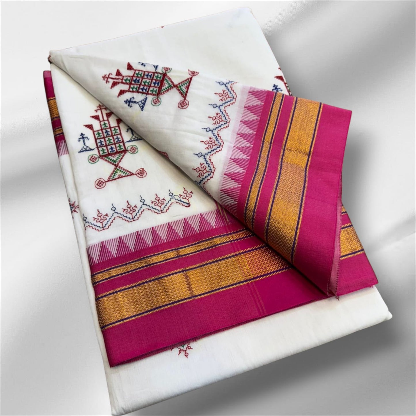 White Ilkal Kasuti Cotton Saree