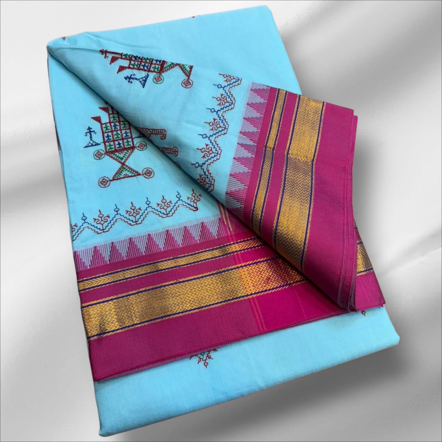 Sky Blue Ilkal Kasuti Cotton Saree