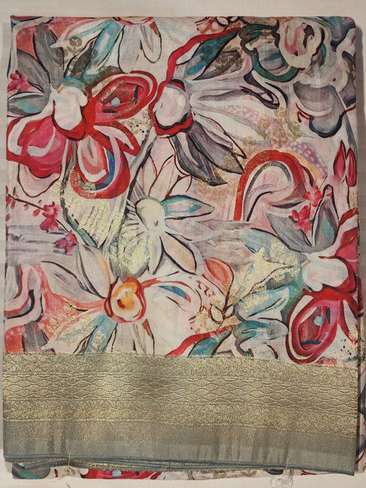 White dola silk Floral Print