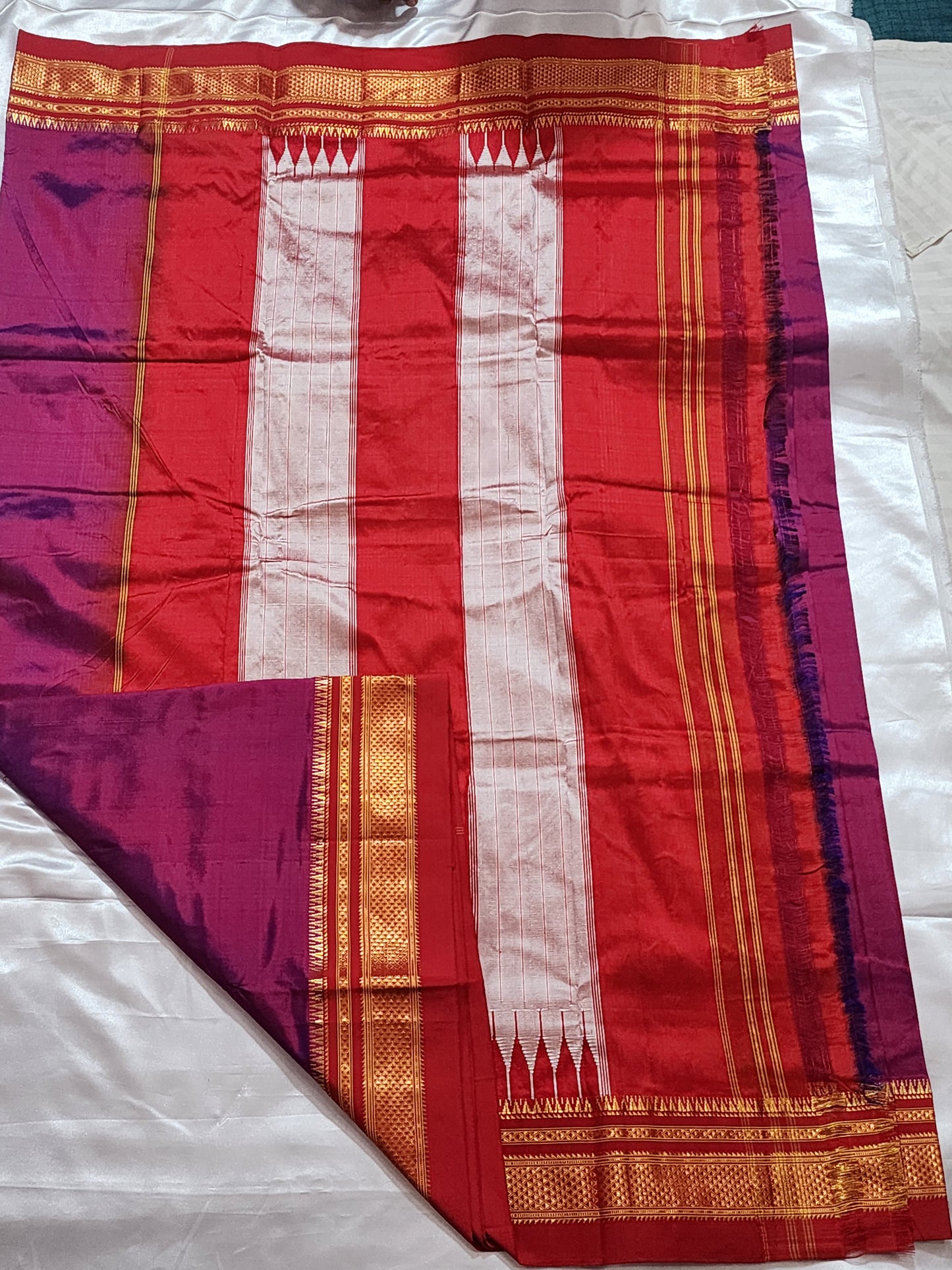 Wine Ilkal silk Saree with Traditional Red and Gold Border