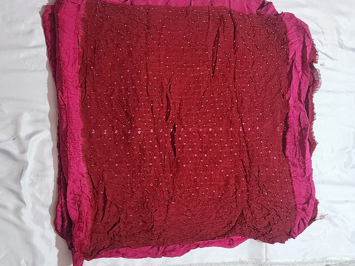 Wine with Pink Border and Golden Zari Pallu Bandhani Modal Silk Saree