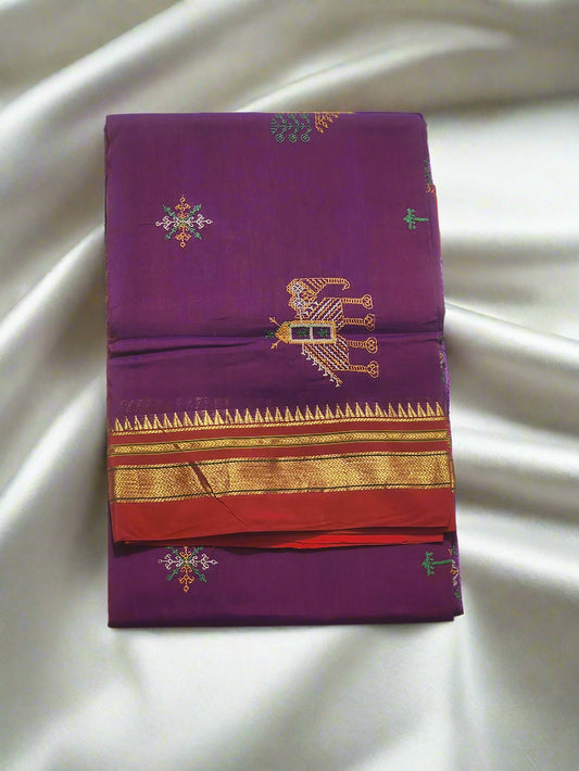 Wine Red Ilkal cotton-silk Saree with Traditional Kasuti