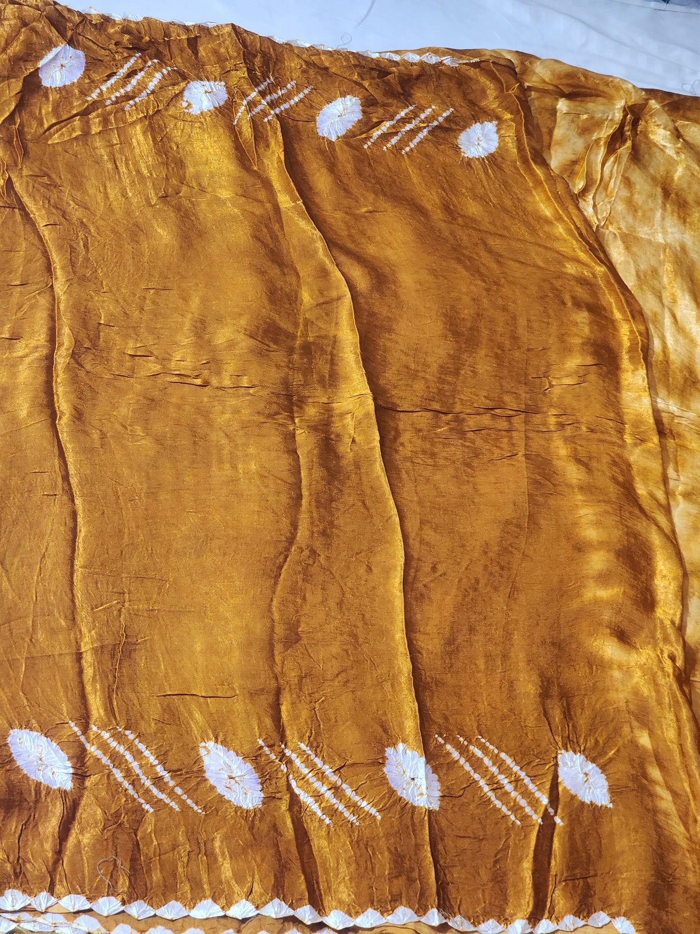 Mustard Yellow Bandhani Modal Saree with Golden Panels