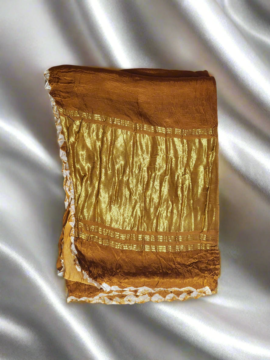 Mustard Yellow Bandhani Modal Saree with Golden Panels
