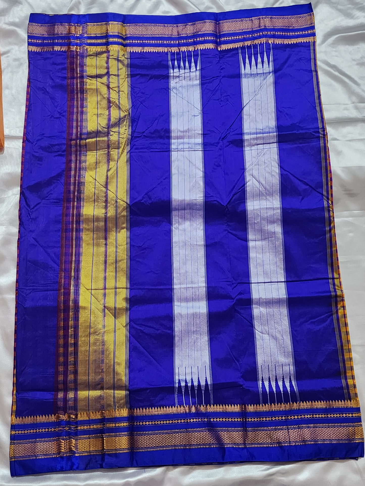 Yellow and Purple Checks Ilkal Silk Saree
