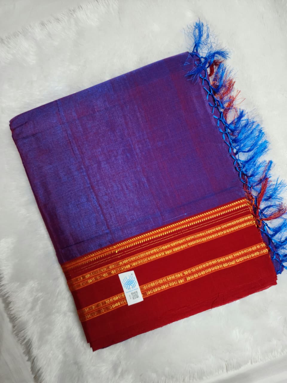 Blue–Red Ilkal Viscose Saree with Gayathri Border