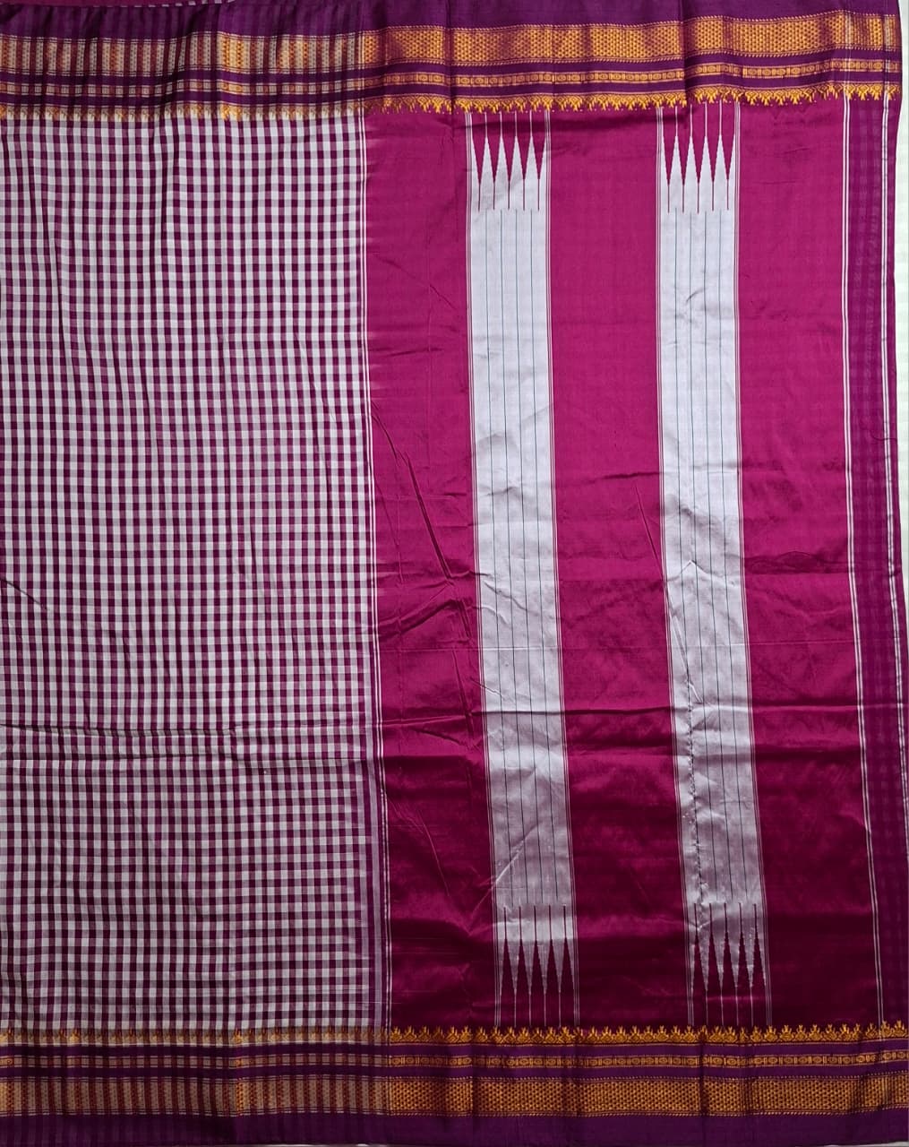 Purple & White Ilkal Mini Checks Saree