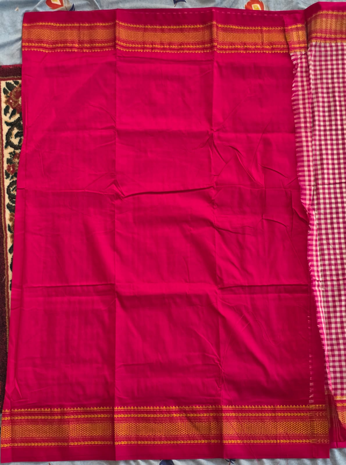 Classic pink & White Ilkal Mini Checks Saree