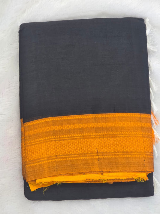 Black-yellow  Ilkal Viscose Handloom Saree with Silk Pallu