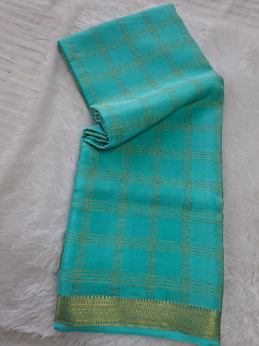 turquoise blue mysore crepe pure silk saree