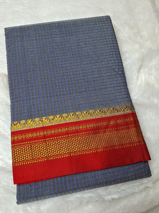 Steel Grey thread chaduranga Ilkal with Gadwal Vermilion Red Border