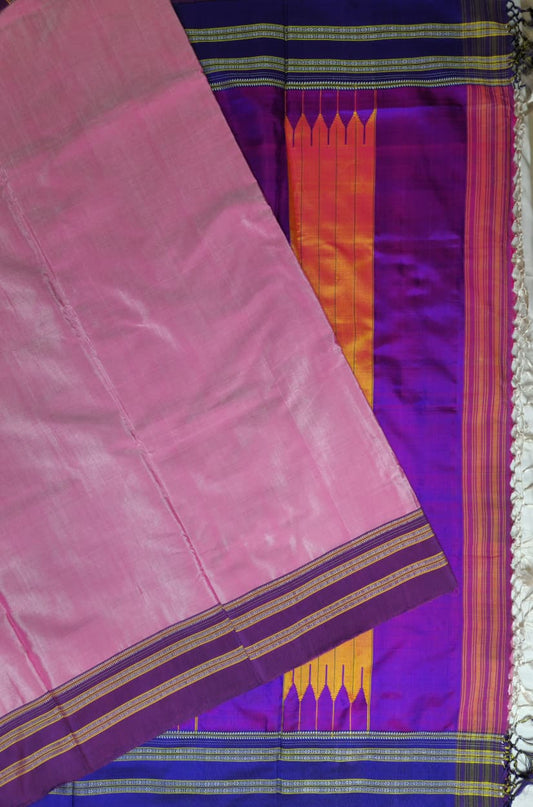 Pink–Purple Ilkal Viscose Saree with Gayathri Border