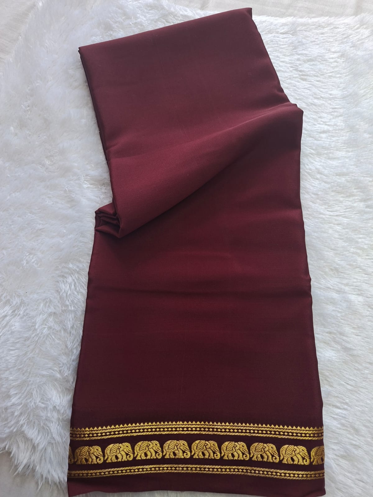 brown mysore crepe pure silk with elephant border