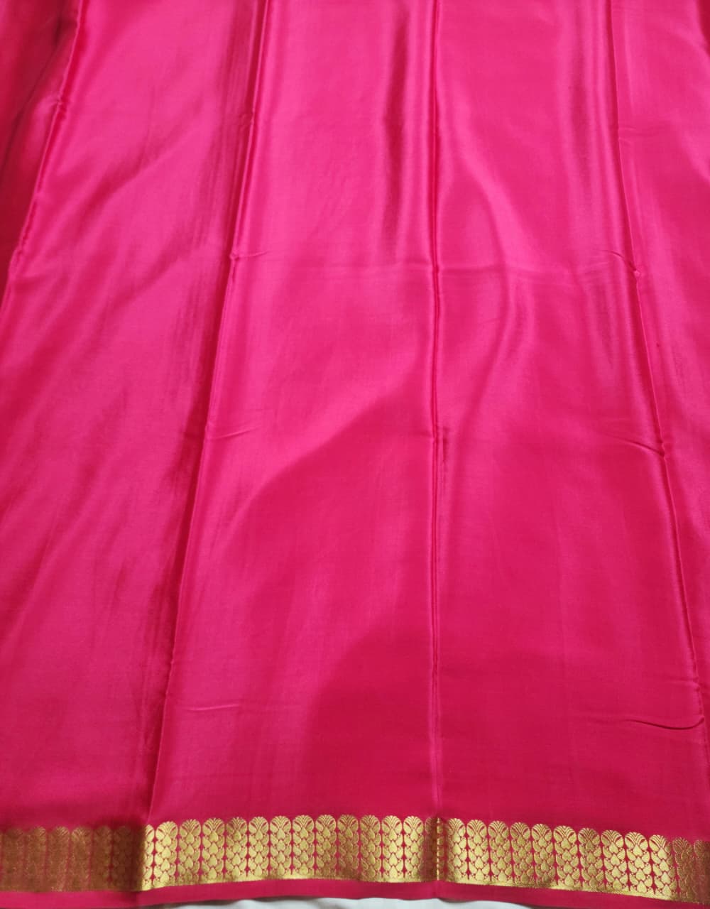 Pink tone with a slight Red  Mysore Crepe Pure Silk Saree