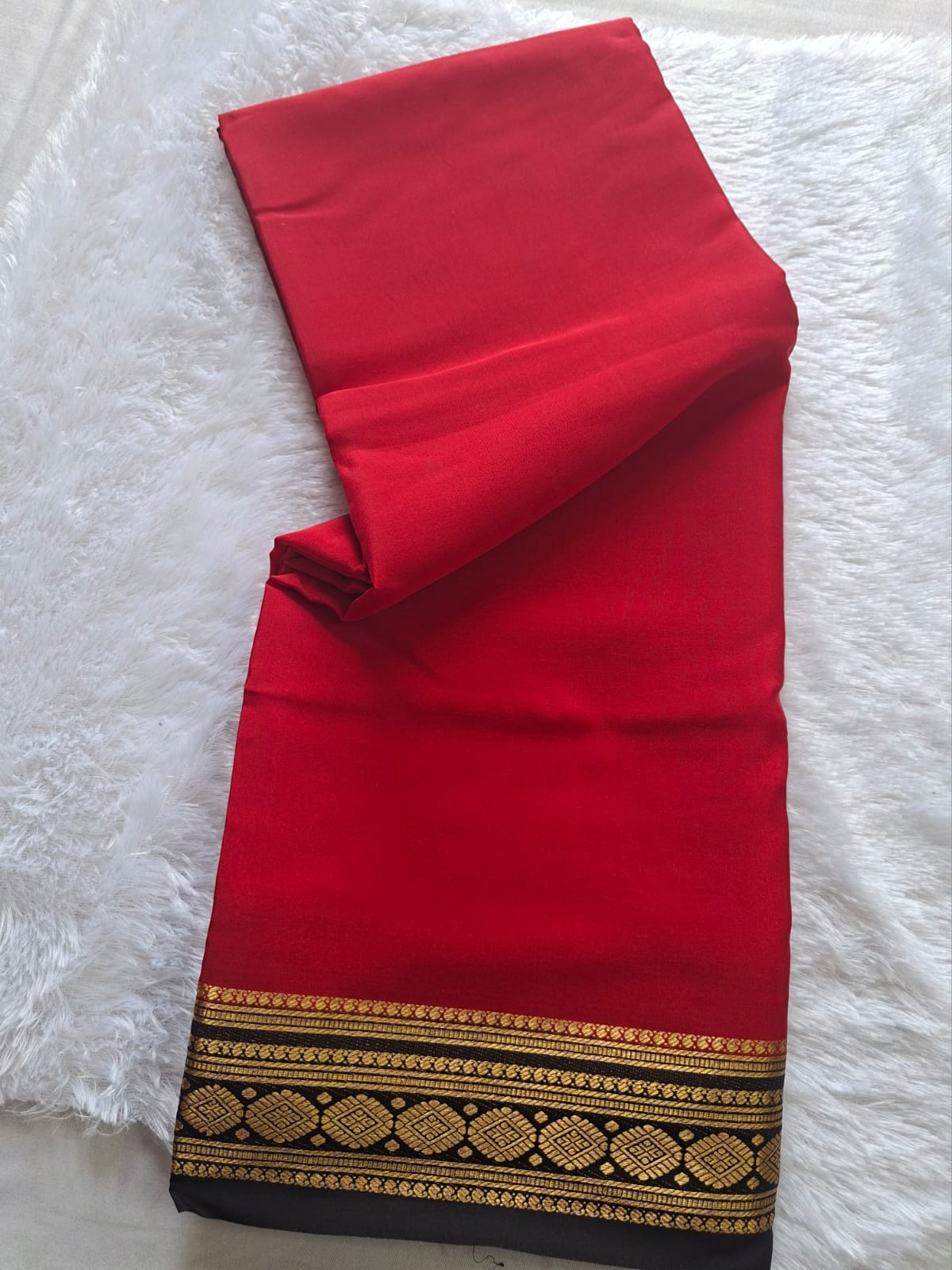 Red Black Mysore Crepe Silk with black diamond motif border