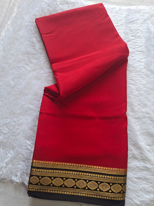 Red Black Mysore Crepe Silk with black diamond motif border