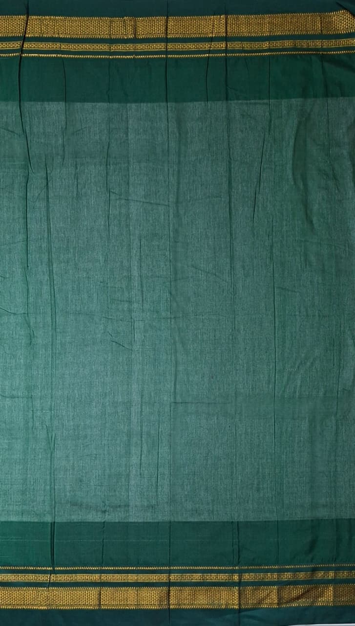 Blush Pink & Bottle Green Gadwal Chaduranga Ilkal Cotton Saree with Contrast Zari Border & Pallu
