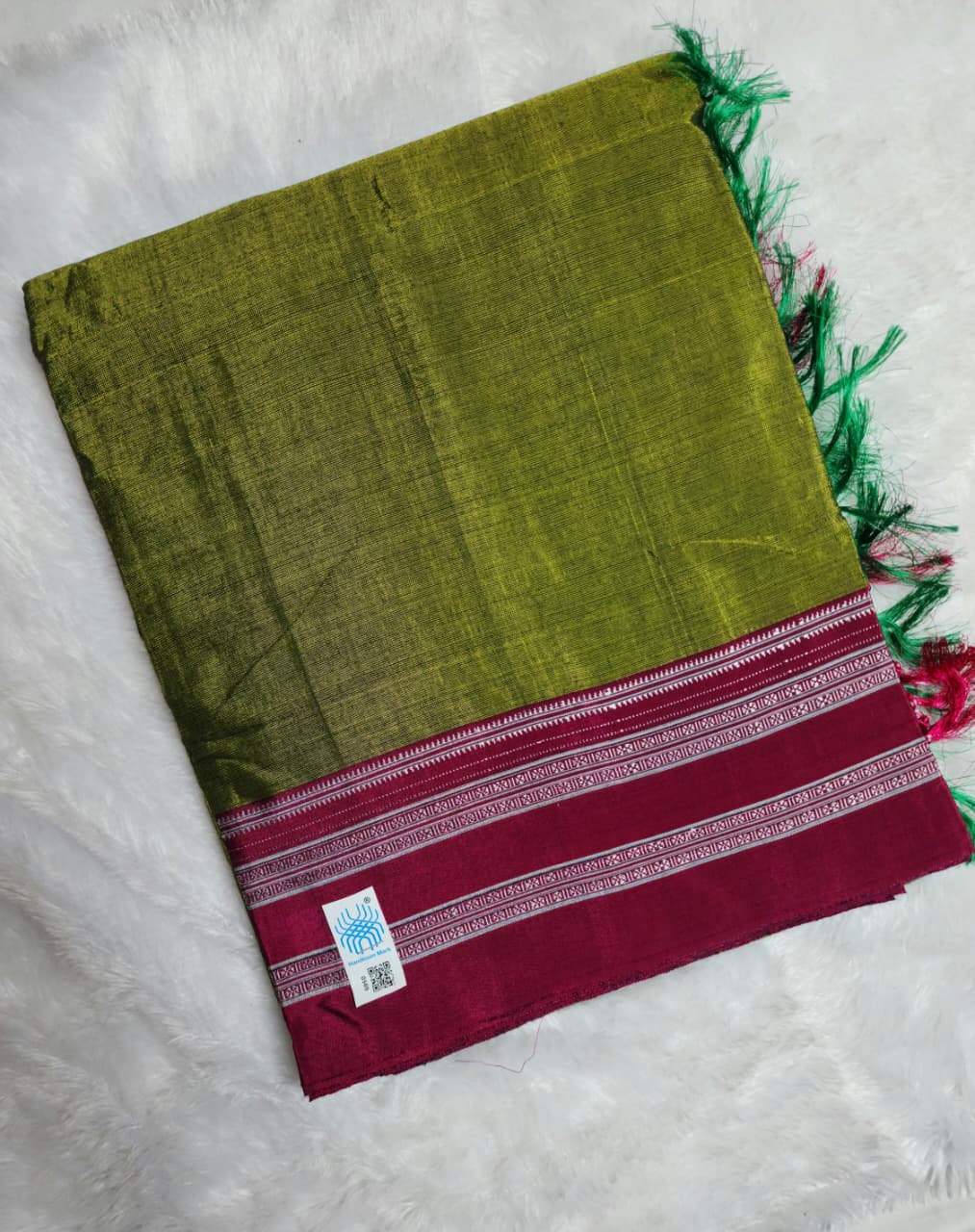 Green Pink Ilkal Viscose Saree with Gayathri Border