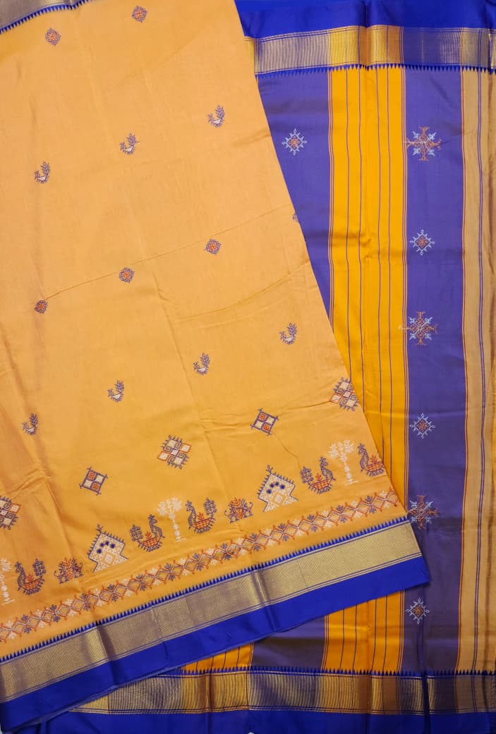 Mustard Yellow Ilkal Kasuti Cotton Saree