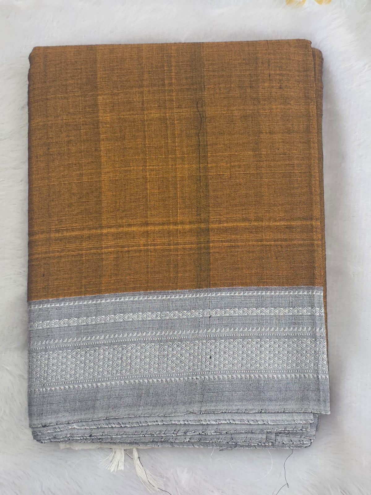 Dark Musturd- Grey Ilkal Viscose Handloom Saree with Silk Pallu