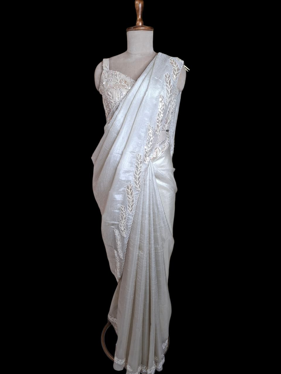 Golden Whispers – Champagne Saree with Sequin Blouse
