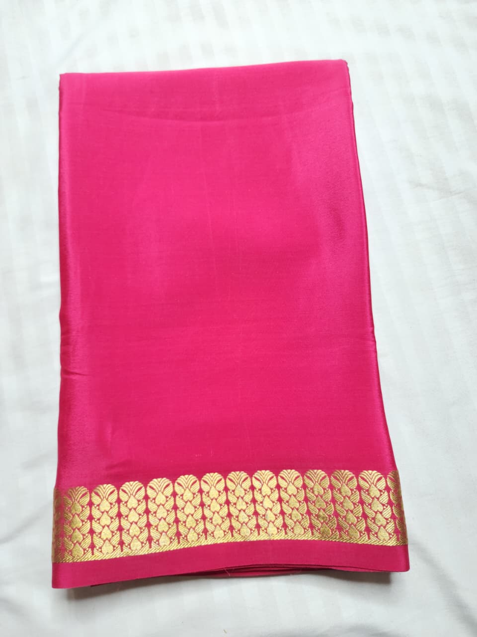Pink tone with a slight Red  Mysore Crepe Pure Silk Saree