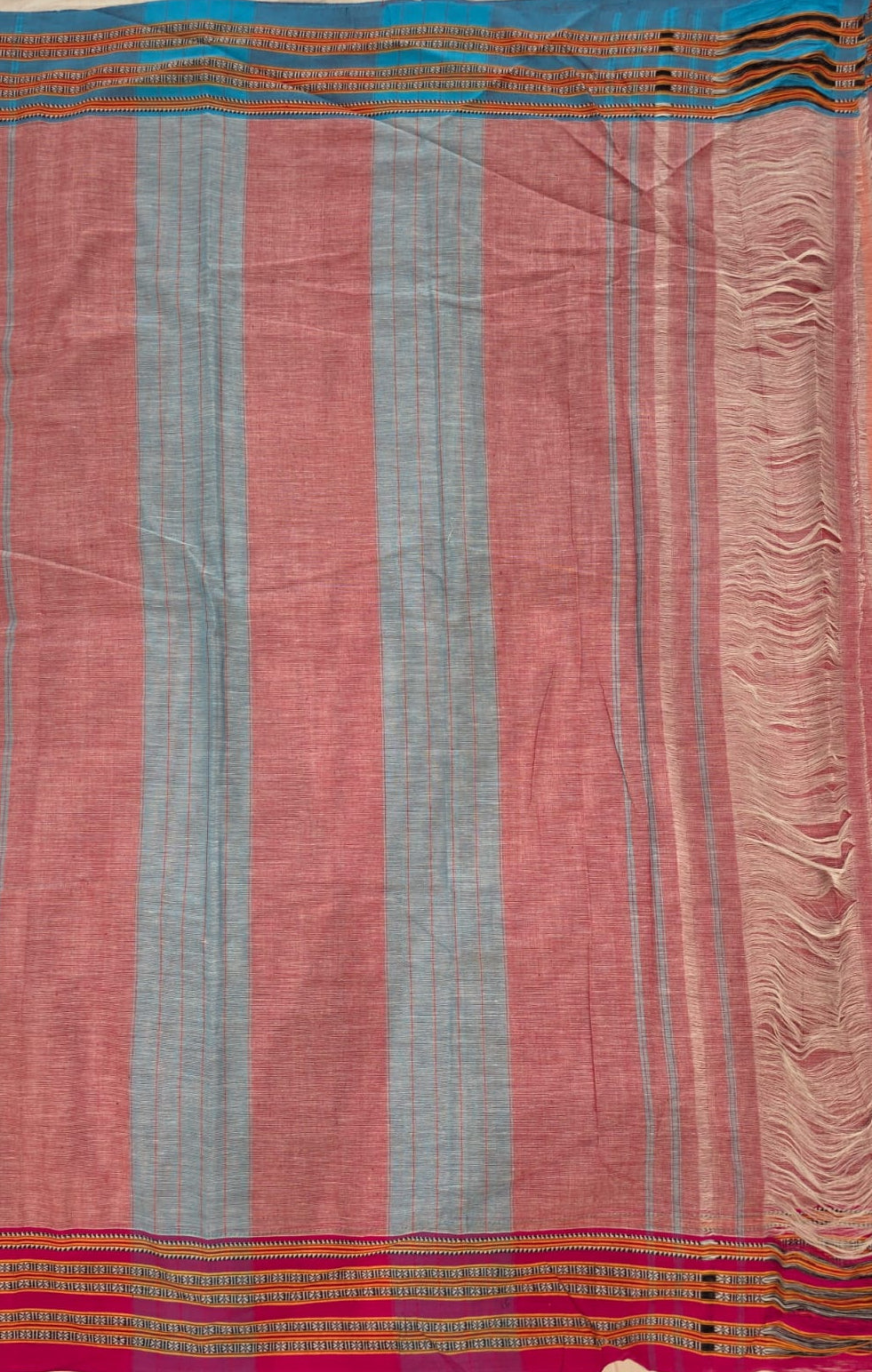 Orange - Pink & Blue Ilkal handloom Patteda Anchu-Gayatri Border