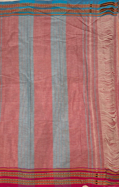 Orange - Pink & Blue Ilkal handloom Patteda Anchu-Gayatri Border