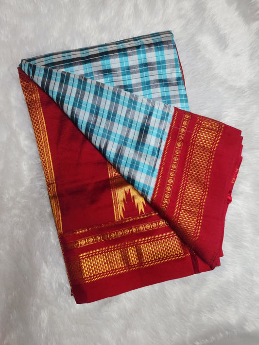 Blue-Red Checks Ilkal Saree