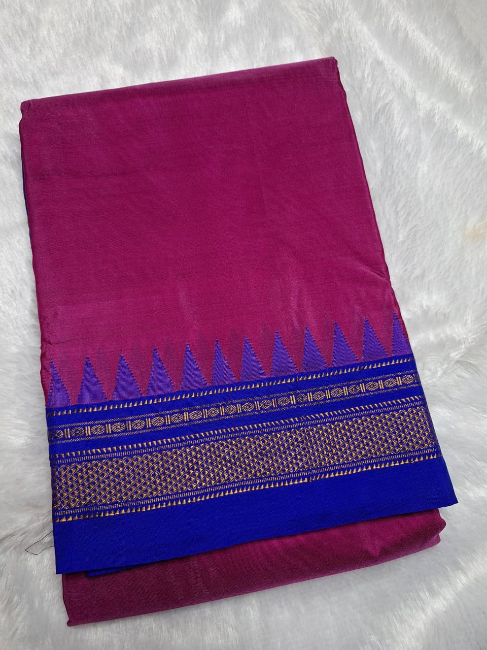 Deep Magenta Ilkal Viscose Silk Saree with Royal Blue Chikki Paras Border