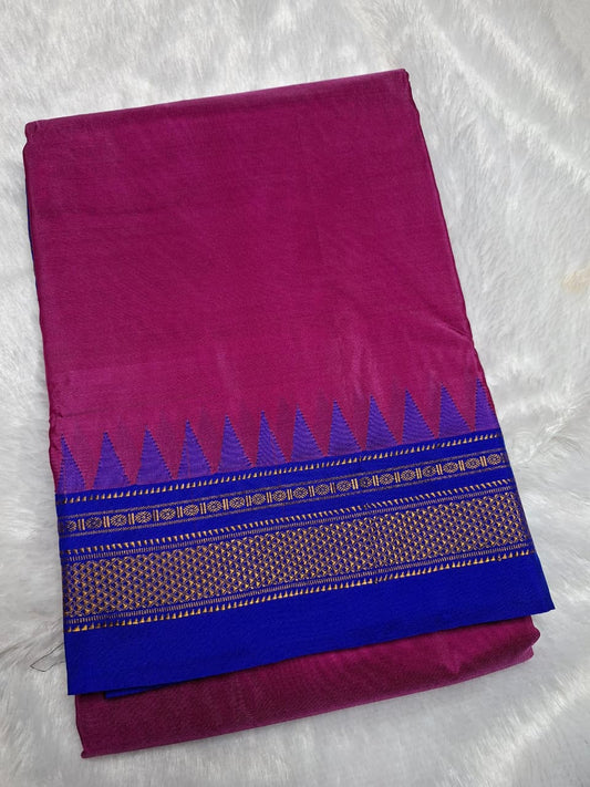 Deep Magenta Ilkal Viscose Silk Saree with Royal Blue Chikki Paras Border