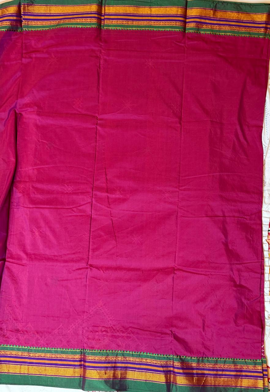Pink kasuti saree with peacock design