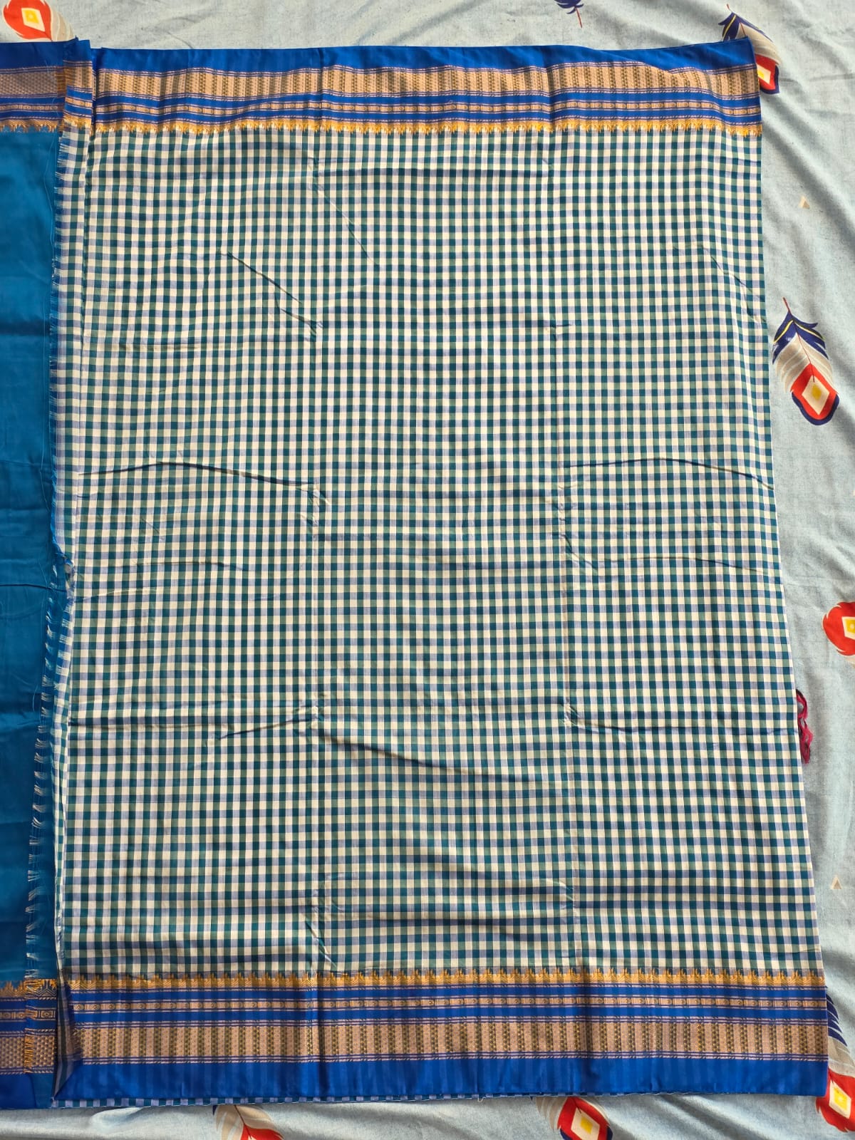 Classic light blue & White Ilkal Mini Checks Saree