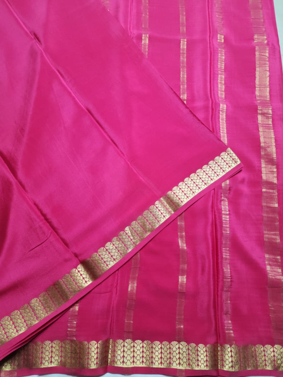 Pink tone with a slight Red  Mysore Crepe Pure Silk Saree