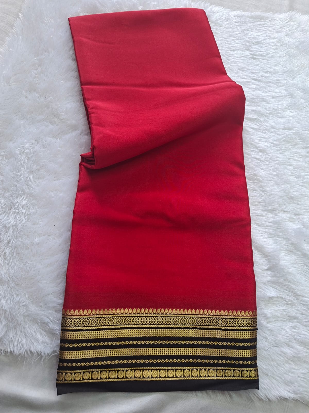 Red Black Mysore Crepe Silk with black line border