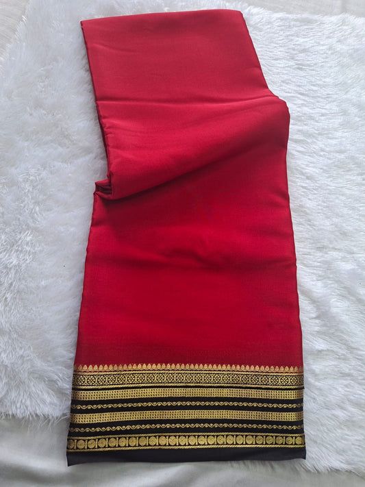 Red Black Mysore Crepe Silk with black line border