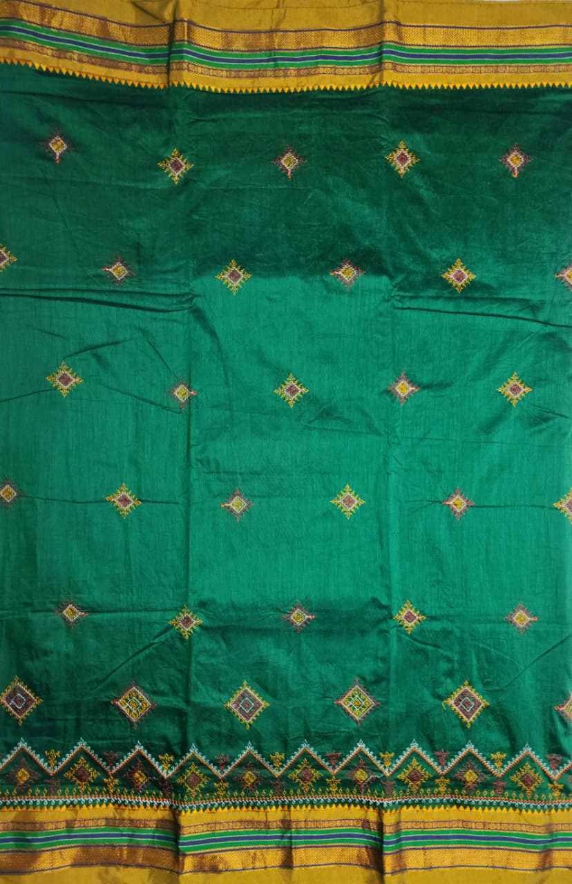 Emerald Green Ilkal Kasuti Saree with Traditional Zari Border