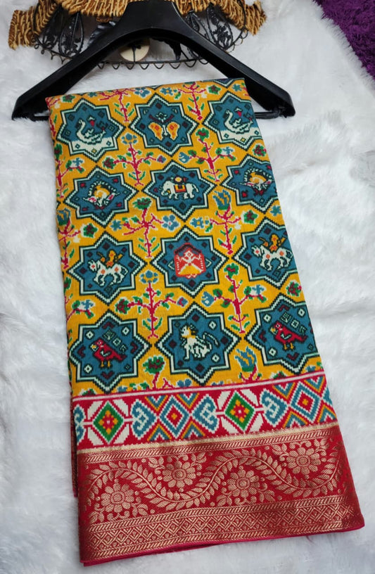 Yellow Viscose Dola Silk star print