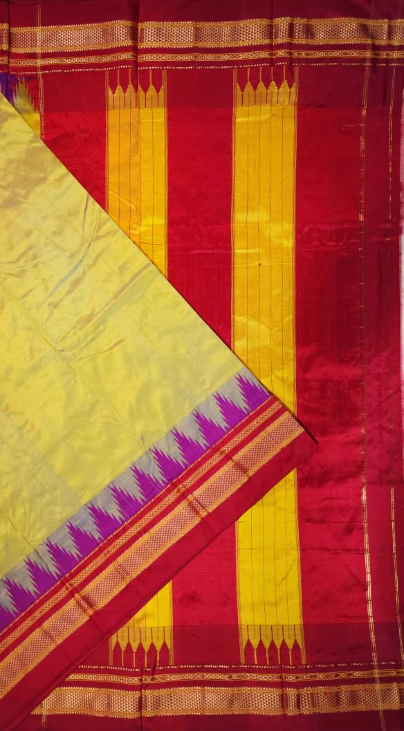 Golden Mustard Plain Ilkal  Silk with BigTemple Border