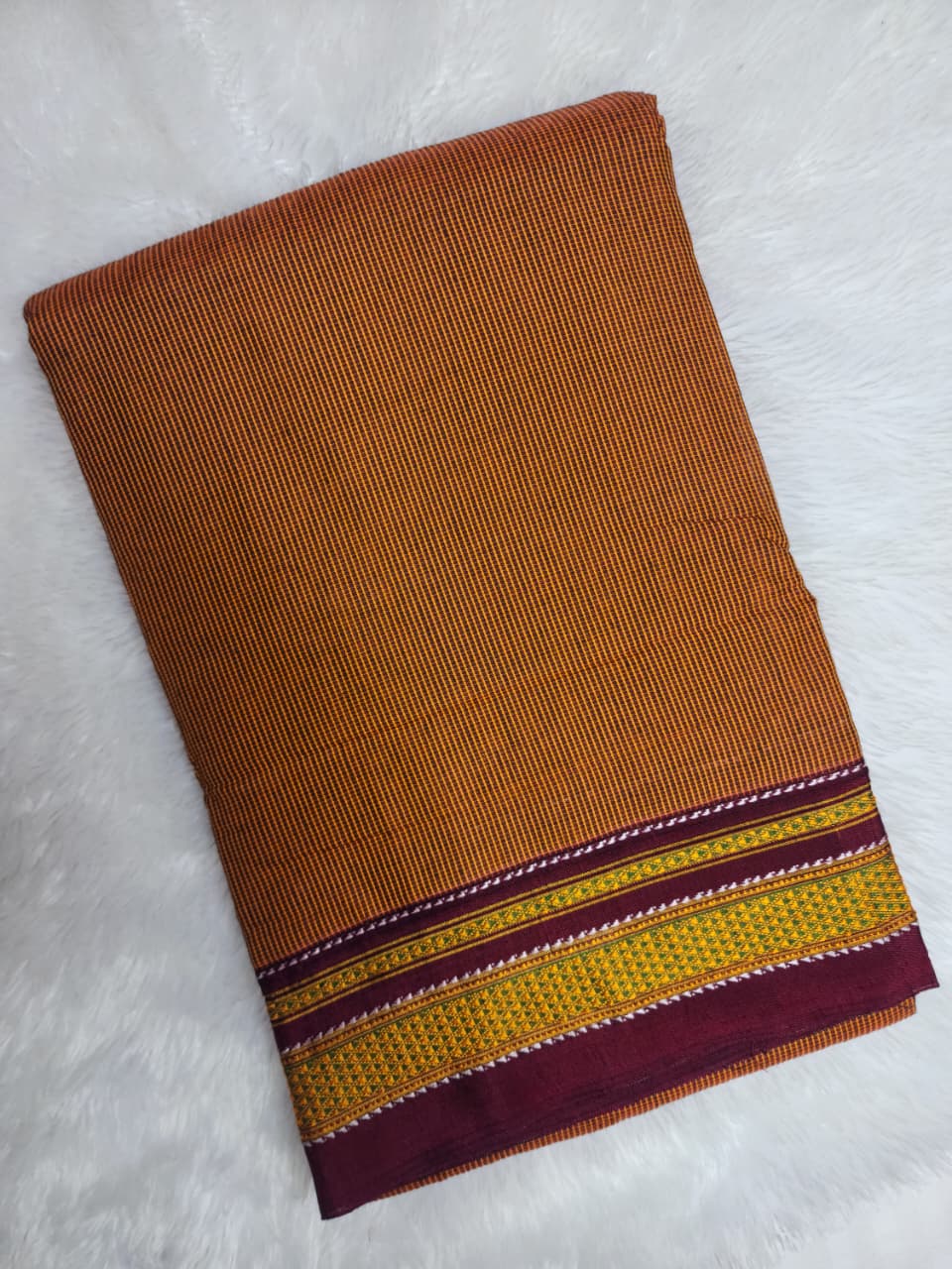 Small Checks Maroon–Mustard Ilkal Cotton Saree