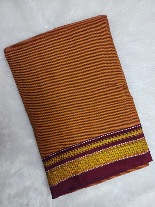 Small Checks Maroon–Mustard Ilkal Cotton Saree
