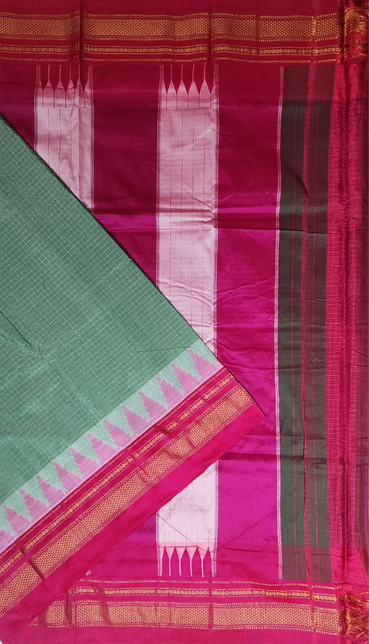 Sea Green & Rani Pink Jari Chadarang Ilkal Saree