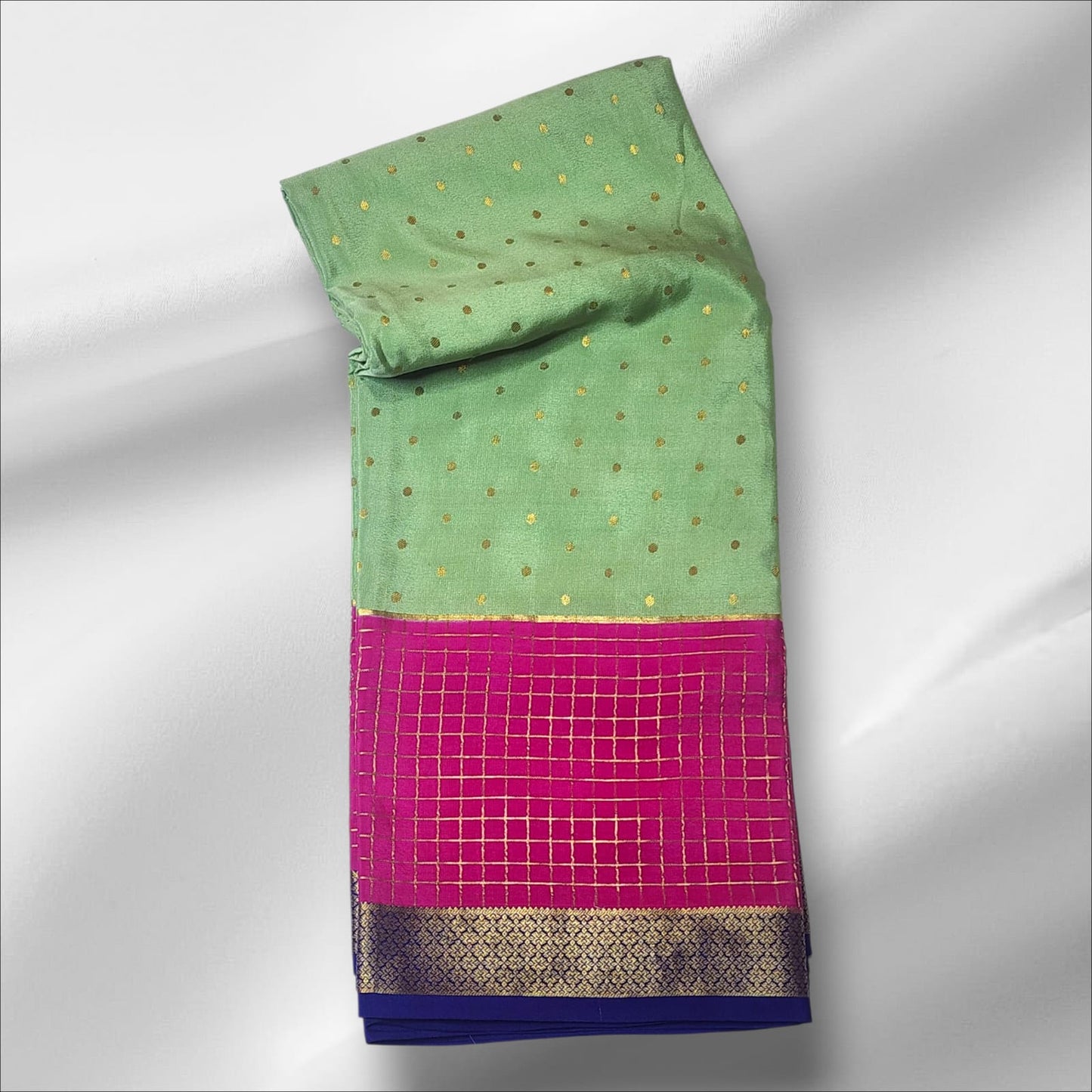 Pistachio Green & Magenta Pink Mysore Silk