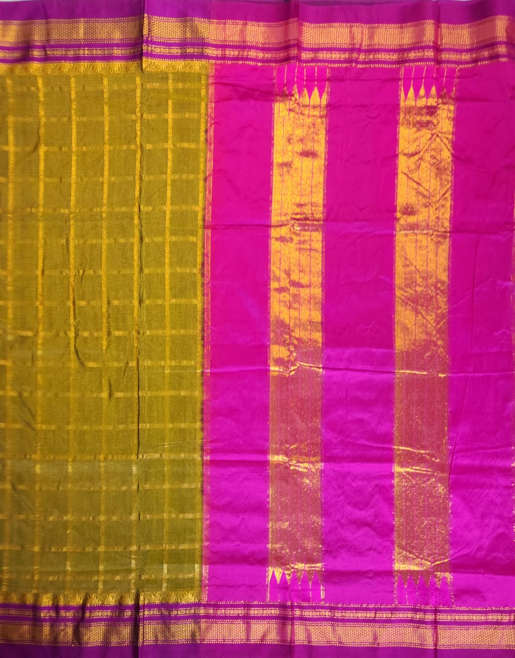 Olive Green  Big Jari Checks Ilkal Saree