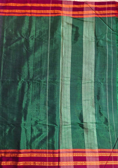 Green-Maroon Ilkal Viscose Handloom Saree with Silk Pallu